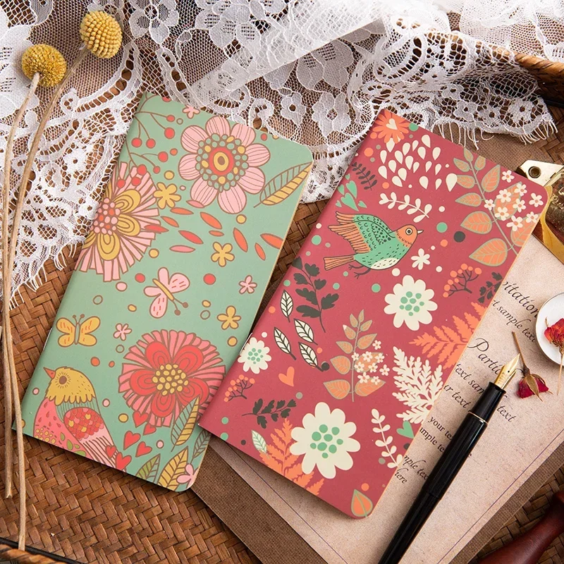 24 Sheets Korean Stationery Flowers and Birds Notebook Writing Diary Book Student Stationery School Office Supply muji planner