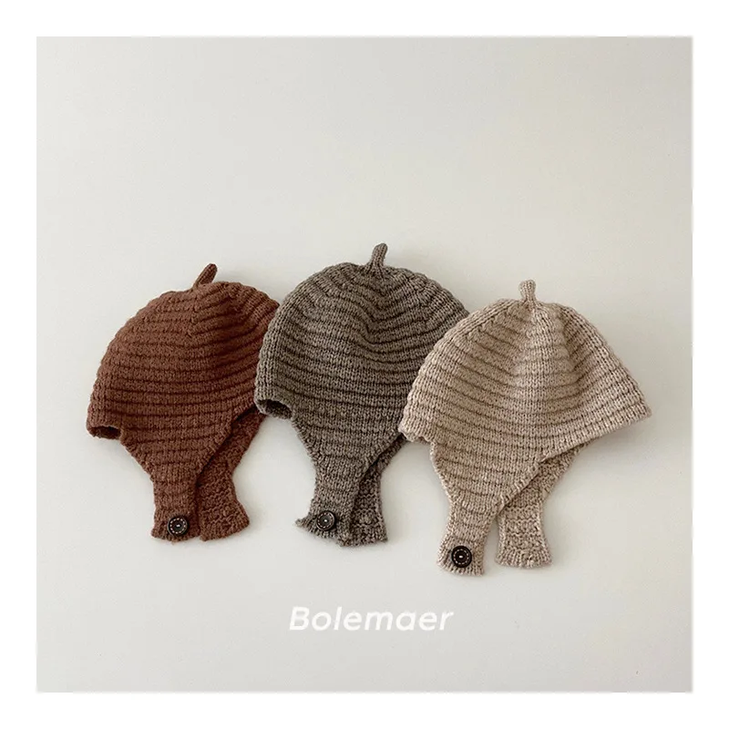 Herbst Winter Strick Baby Hut Neugeborene Baby Mütze Kappe einfarbig elastische Kinder Gehörschutz Hut für Mädchen Jungen