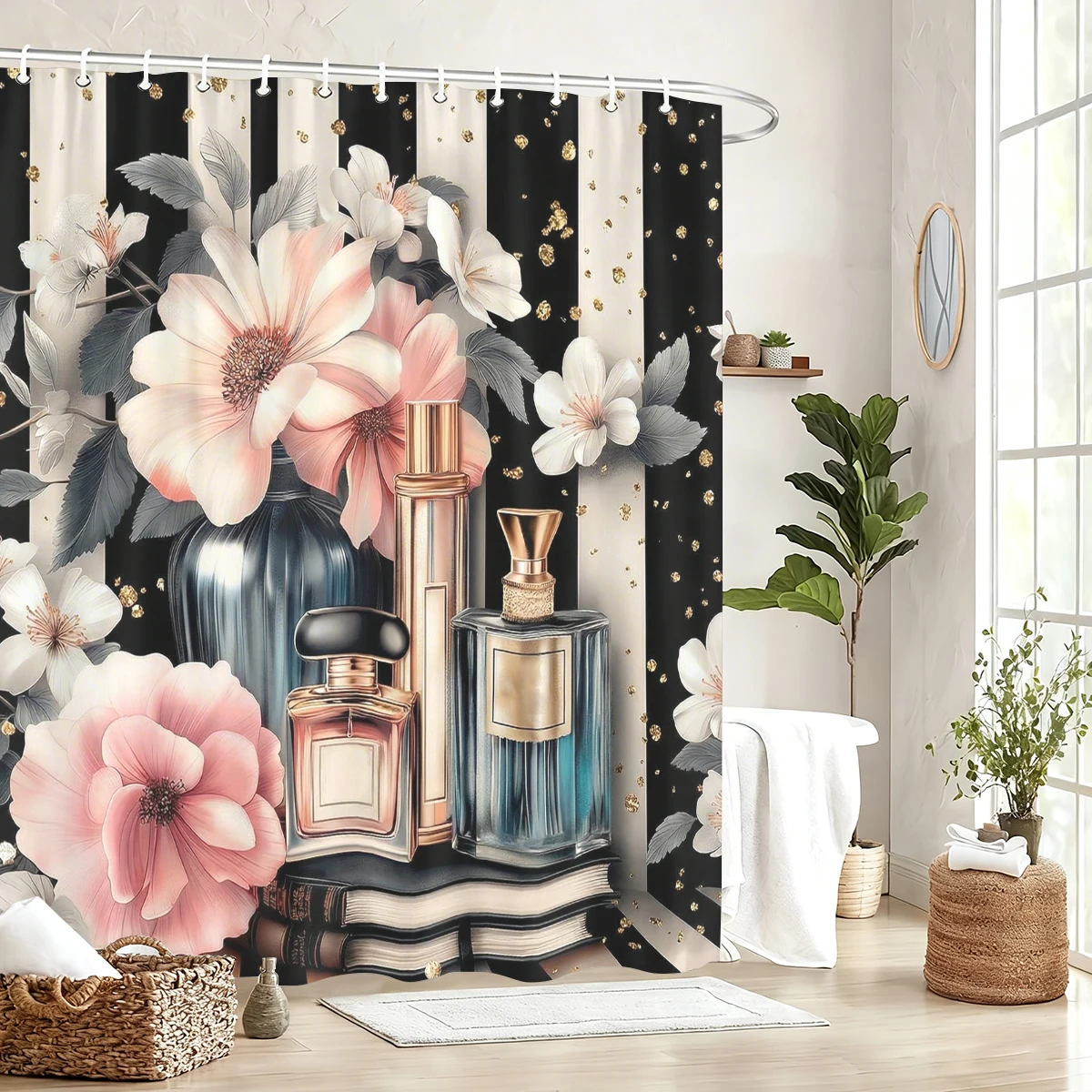 cortina-de-chuveiro-de-poliester-com-tema-chique-decoracao-de-banheiro-com-tema-de-moda-e-glamour-cortina-estilosa-para-divisao-de-banheira