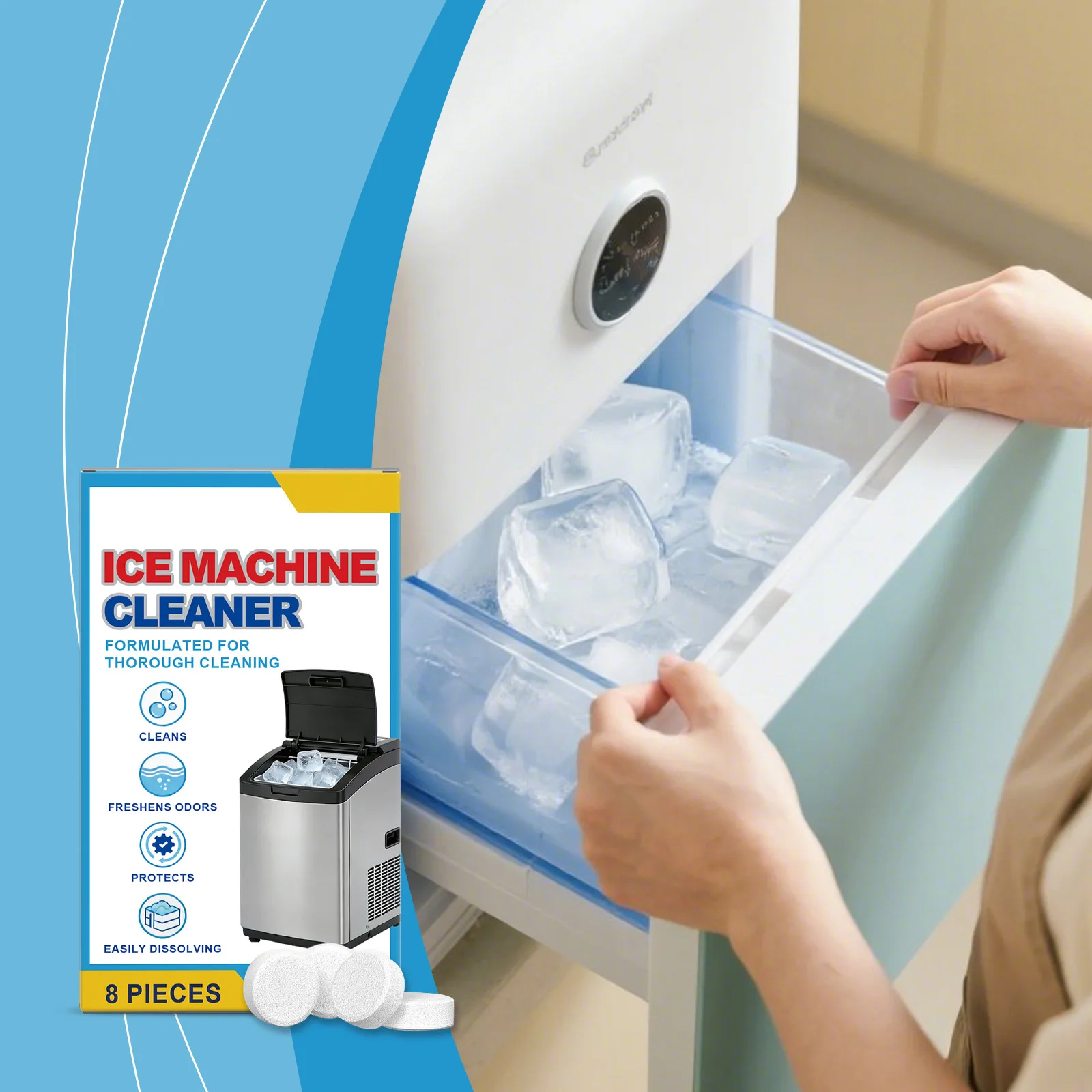 Ice Maker Cleaning Tablets *1 box (8 tablets), Ice Machine Cleaner, scale and Dirt To Reduce Blockages and Clean The Filter