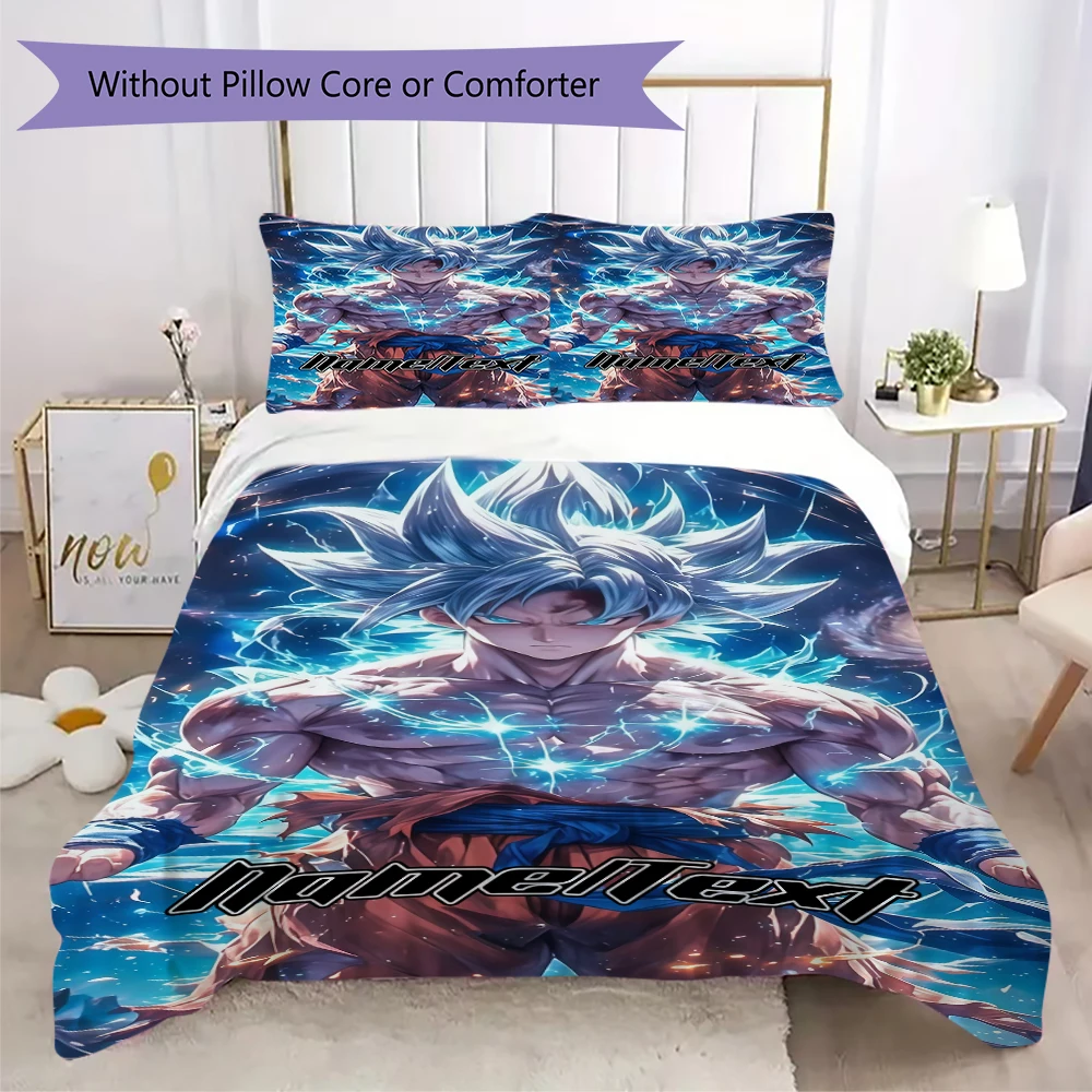 Name Customization Son Goku Soft 3Pcs Duvet Cover Set, Digital Print Bedding Decor, Various Sizes -HYQ17