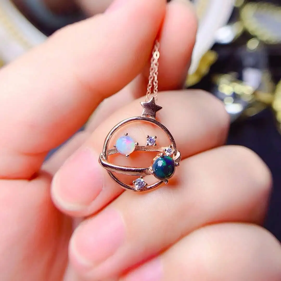 KJJEAXCMY Jewelry Natural Women's Colorful Opal Pendant 925 silver inlay Colorful and splendid Crystal pure fire flash explosion