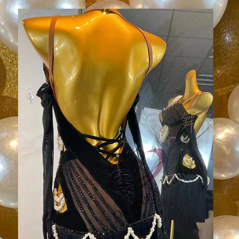 Vestido de pérola personalizado para mulheres e crianças, competição de dança latina, performance rumba tango high end