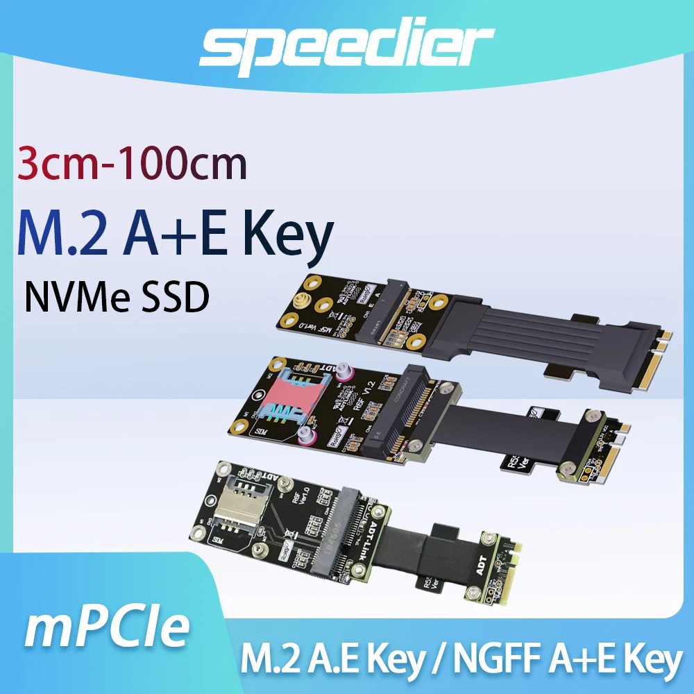 ADT-Link M.2 A+E Key Extension Cable, NGFF M2 WiFi To NVMe SSD U.2 SFF8639 Mini PCIe MPCIe PCIe Riser Adapter Cable Length