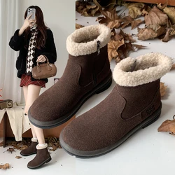 Large Size 42 Women's Snow Boots Winter Shoes New Thick and Fleece Warm Zipper Low Heel Round Head British Style Ankle Boots