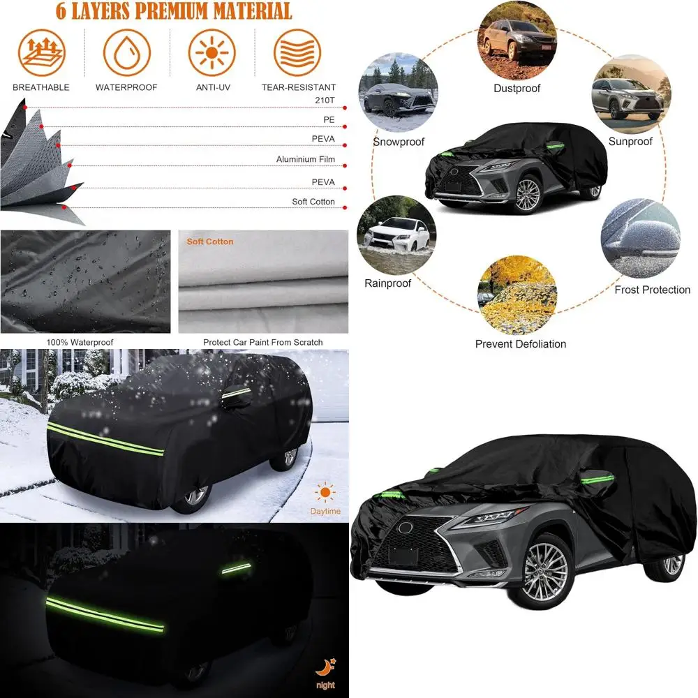 

All-Weather 6-Layer Custom-fit Car Cover with Zipper Door & Windproof Bands for 2008-2025 RX Series, Protects from Snow, Rain, D