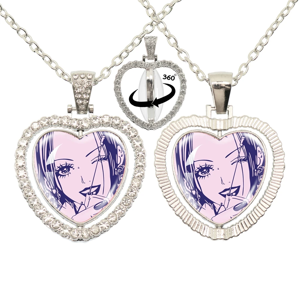 Nana Anime Glass Heart Pendant Double Sided Necklace 360 Degree Rotation Cosplay Fashion Accessories Jewelry