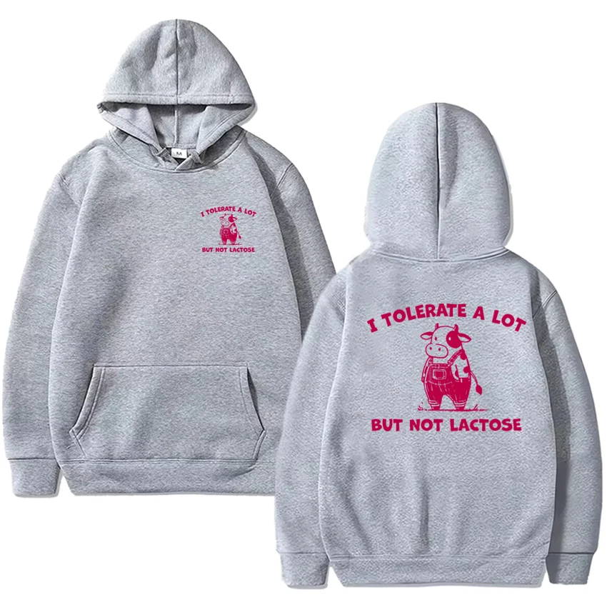 2025 New Funny Humor I Tolerate A Lot But Not Lactose Hoodie Unisex Cute Cow Meme pullover Men women Fleece Casual Sweatshirt