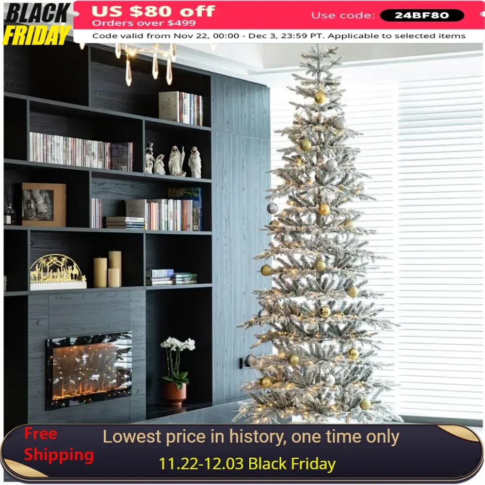 10ft Christmas Tree with Easy Assembly Metal Stand, Fir Tree with 700 Warm White Lights for Indoor Outdoor Porch Entryway Decor