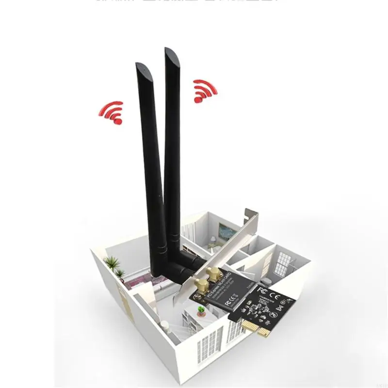 Adaptor WiFi N84B untuk Desktop PC AC1300M Antena-Gain High-Range 5.0GHz 2.4GHz Adaptor Jaringan Nirkabel Ganda-Band
