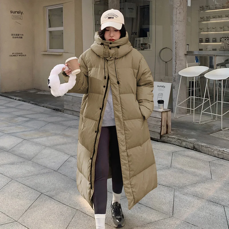 2023 Winter New Oversize Long Snow Parka Hooded Cotton Padded Puffer Jacket Coat Women Over Knee Thick Warm Windbreaker Outwear