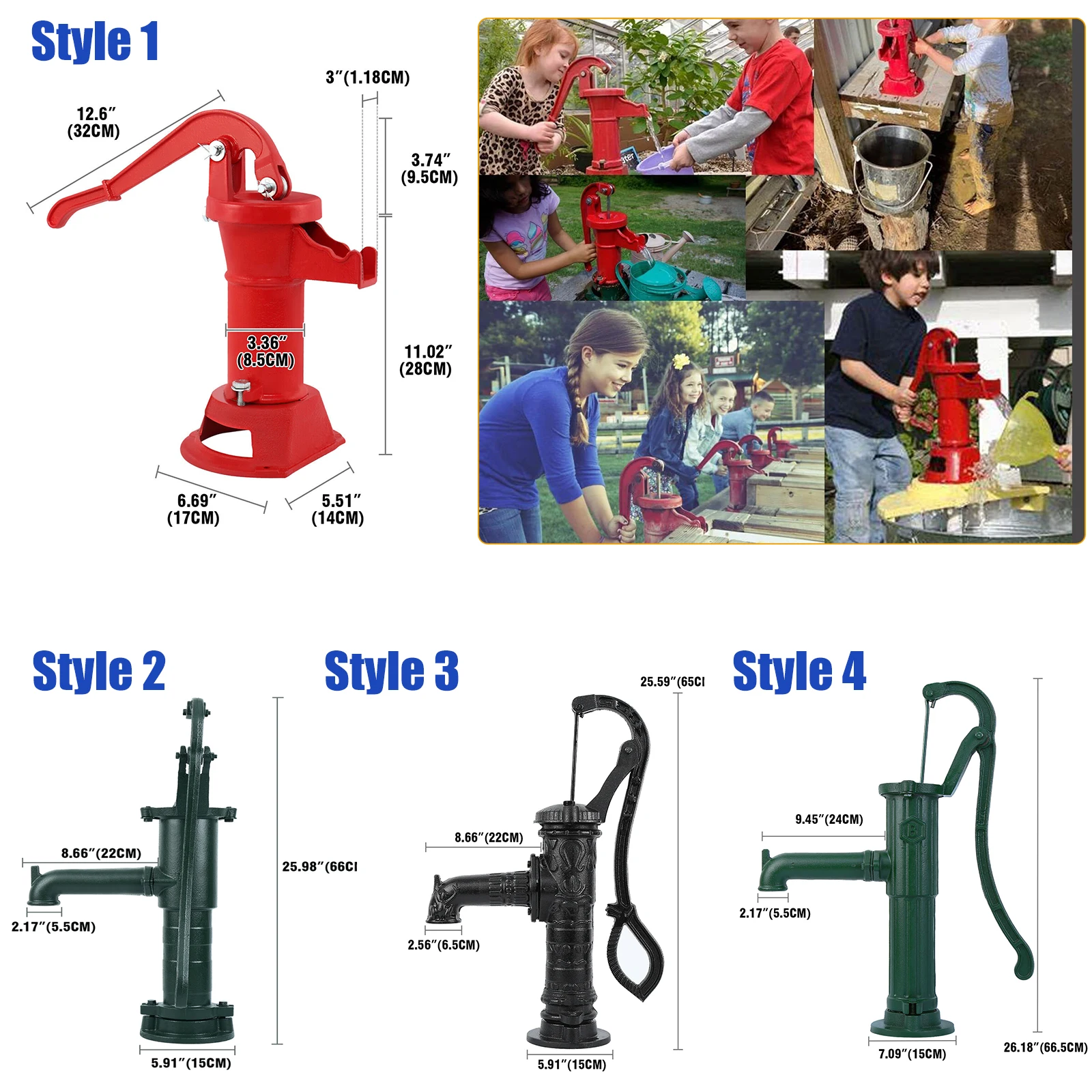 (Ship from EU) Hand Water Well Pump Pitcher Cast Iron Press Suction Outdoor Yard 25 Ft Lift