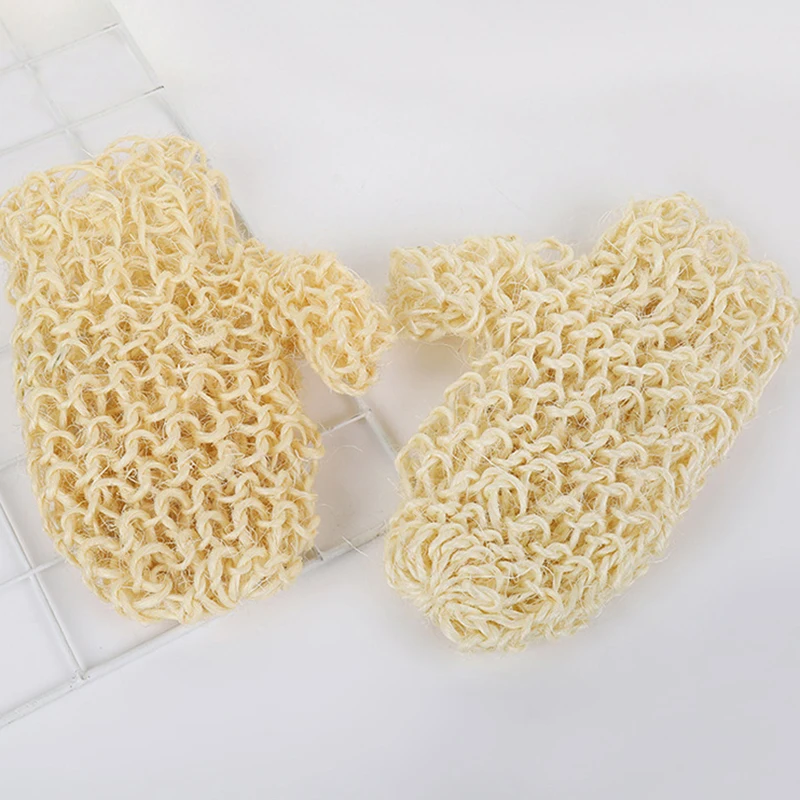 1Pc Exfoliating Hemp Bath Glove Mitten Scrubber Natural Bamboo Fiber Remove Dead Skin Deep Clean Double-Sided Bath Gloves