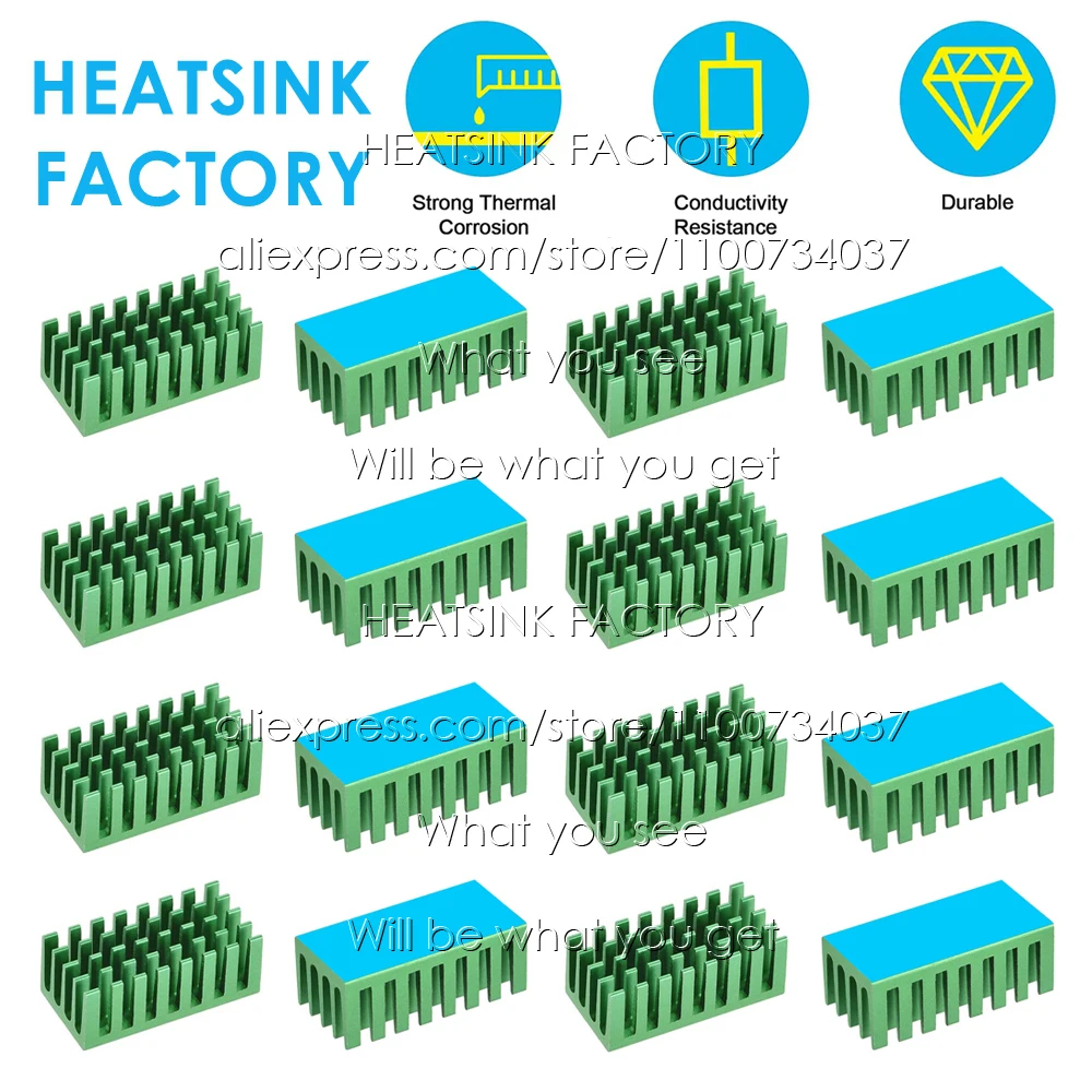 28x14x11mm Green Zigzag Aluminum Heatsink Thermal Adhesive Tape Cooler for 3D Printer IC Transistor Module PCB