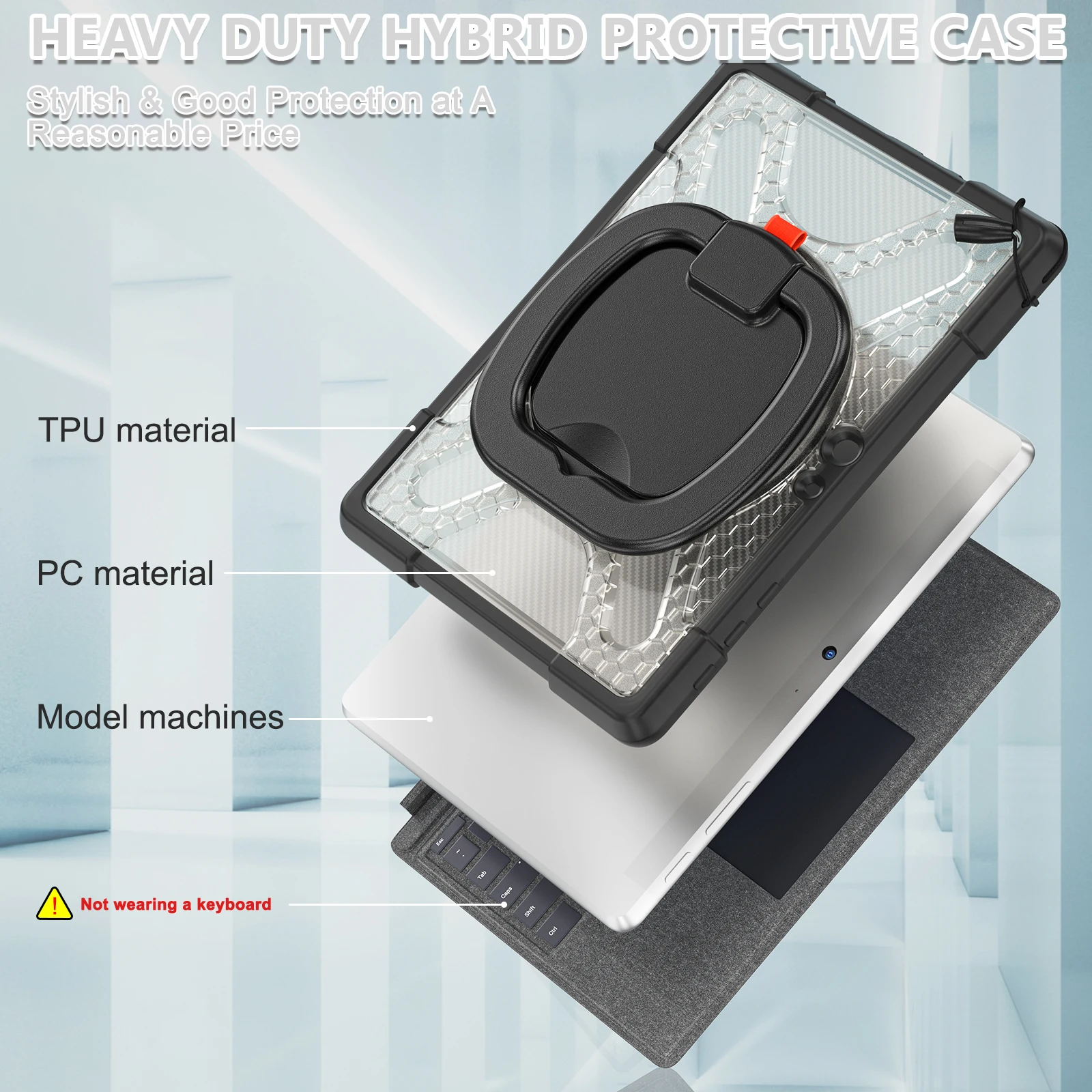 Rotating Stand Handle Grip Case For Microsoft Surface Go 4 3 2 1 10.5 inch Heavy Duty Cover TPU-PC Keyboard Connection Support