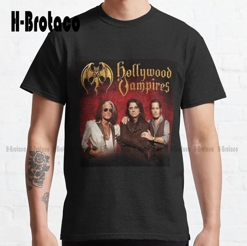 Hollywood-Vampires Tour Johnny Depp Dan Classic T-Shirt Womens Shirts Summer Cotton Outdoor Simple Vintag Casual Tee Shirts New