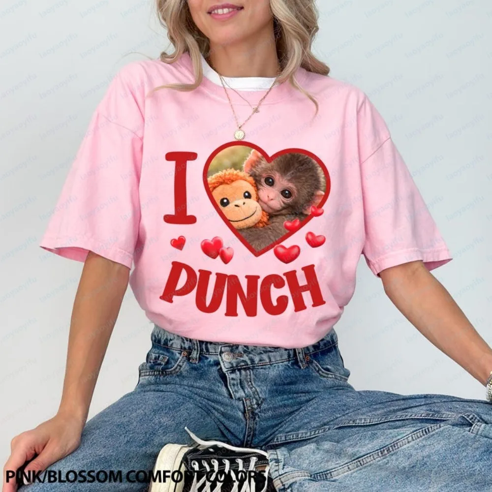 I Love Punch Shirt Punch The Baby Monkey Graphic T-Shirt Little Macaco and Soft Toy Sweatshirt  Harajuku High Quality Cotton Top