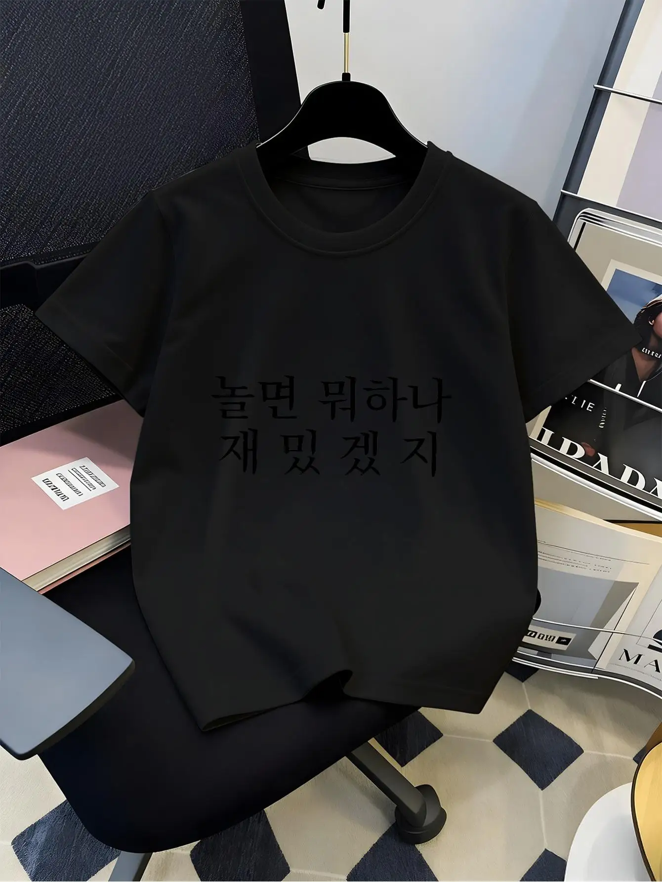 Korean Funny Handwritten Text Quote Art Graphic Print Family Matching Short Sleeve Tee Boys Girls Kids Summer Casual Tops