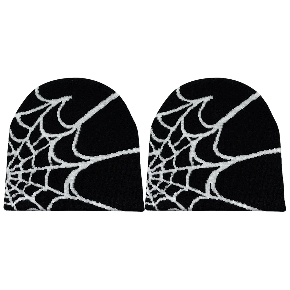 

2Pcs Winter Knit Hats Thick Warm Knitted Caps for Women Spider Web Design Stylish Winter Beanie Unisex Hats Women Knit Caps