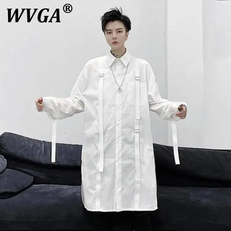 

WVGA Весна Лето Новый Мужской Tide High Street Лента Модная Рубашка С Длинным Рукавом Нишевая Шикарная Красивая Повседневная Отложная Рубашка Ins W9164