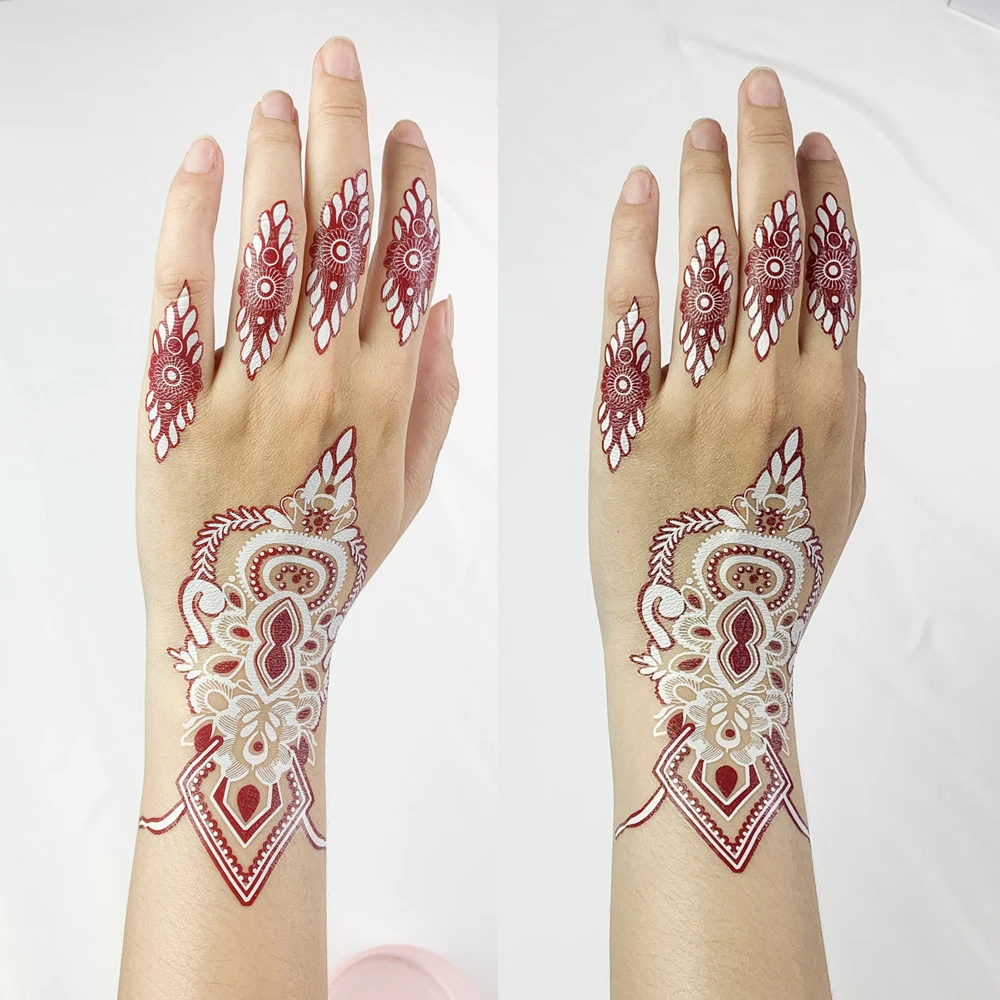 White Brown Henna Temporary Tattoos for Hand Henna Sticker Mehndi Fake Tattoo for Women Body Art Tattoo Temporari Waterproof