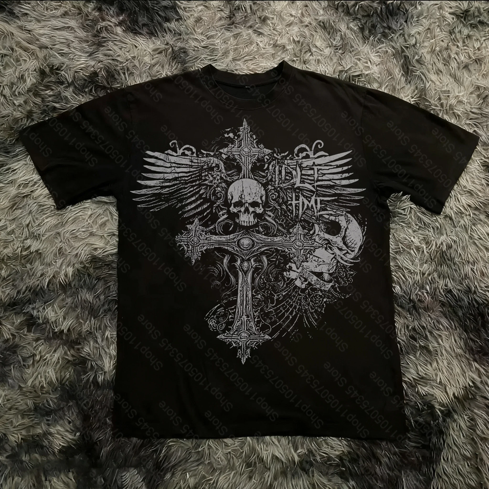 Camiseta Clássica de Verão Estilo Gótico Y2K com Estampa Oversized, Camisetas de Rua, Tops de Algodão com Gola Redonda para Homens e Mulheres
