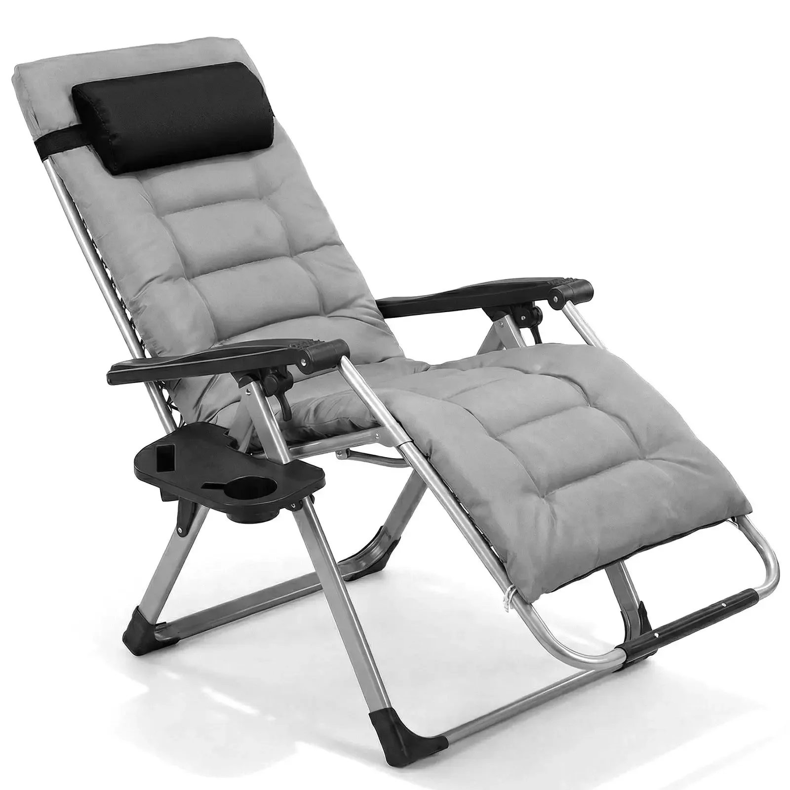 Oversized Heavy Duty Zero Gravity Chair 440lbs 200kg Capacity Foldable Outdoor Lounge Chair Portable Recliner Patio Garden Beach Camping Sun Lounger Balcony Furniture Grey