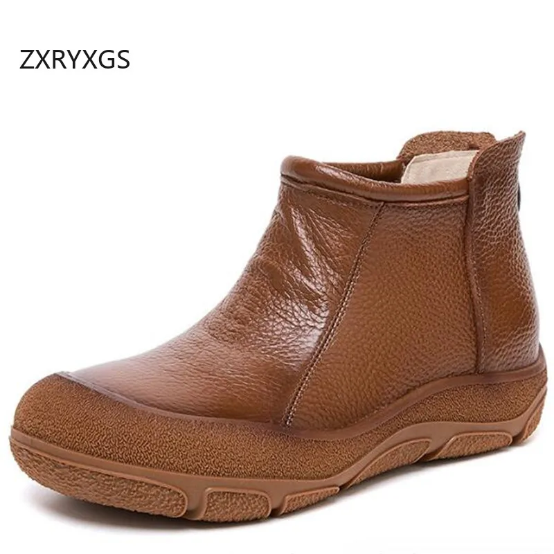 ZXRYXGS Autumn Single Genuine Leather Ankle Boots 2024 Popular Comfortable and Versatile Women's Boots Flat Non-slip Trend Shoes