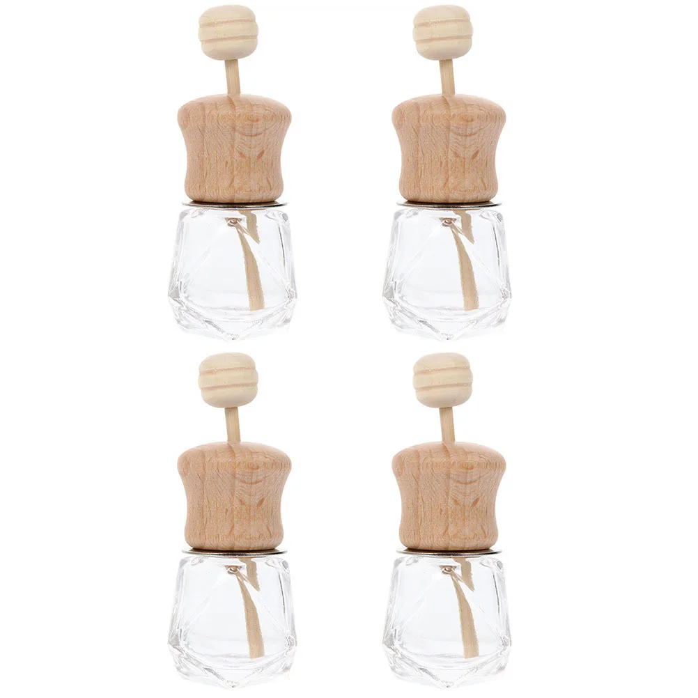 

4Pcs Car Air Freshener Perfume Bottles Decorative Transparent Glass Wood Diffuser Essential Oil Container for Car