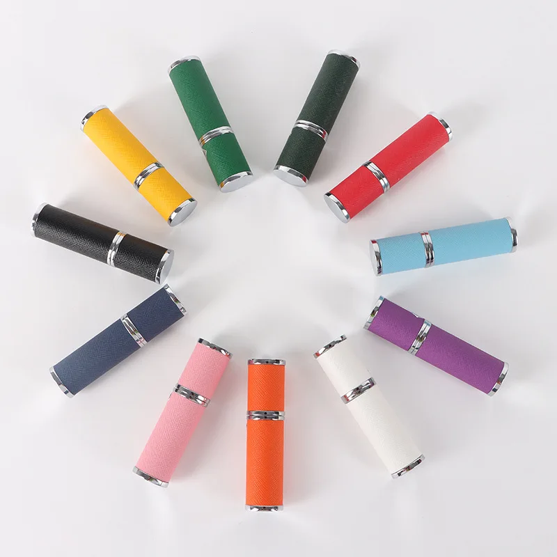 5ML Multicolor หนังน้ำหอมเติมขวดที่ว่างเปล่า Fine สเปรย์แบบละอองแบบพกพาหัวฉีด Atomizer Dispenser เครื่องสำอาง1Pc