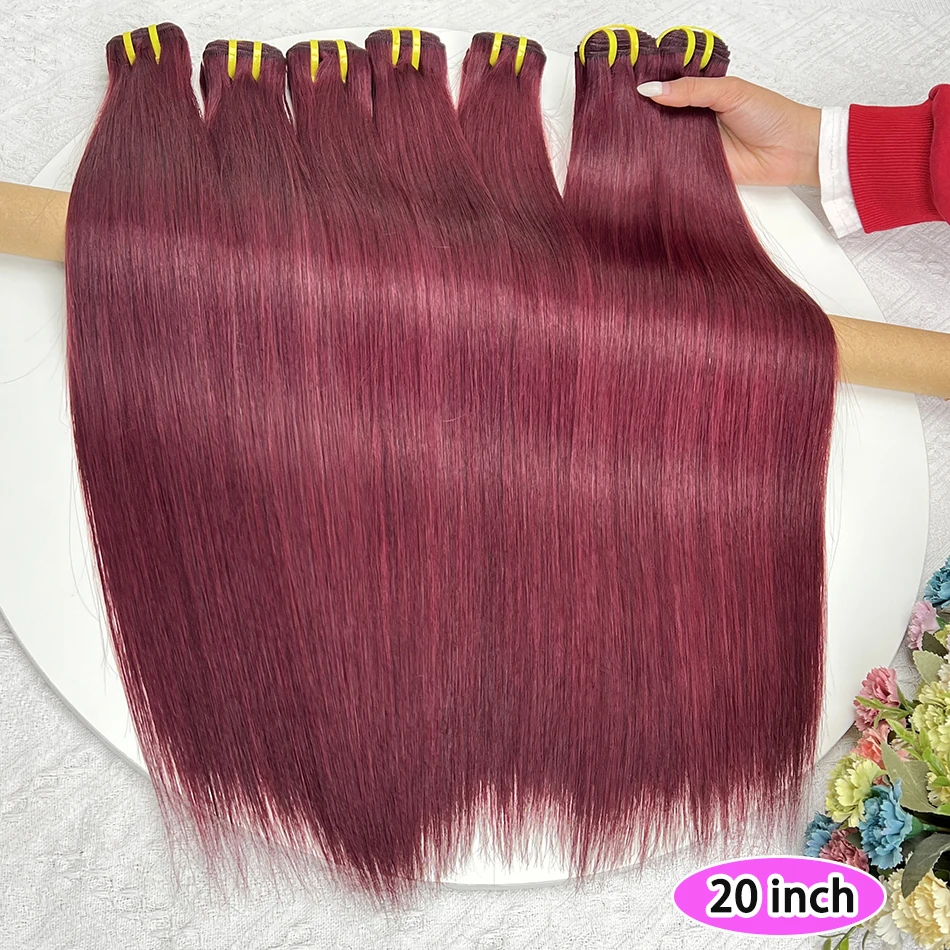 

# Набор прямых вьетнамских волос 99J бордового цвета, 100% натуральные, необработанные, волнистые, 100 грамм, для наращивания