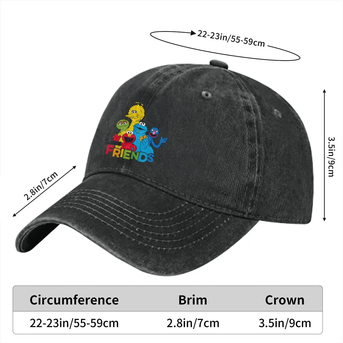 Men WomenSesame Street Collective MembersBaseball Cap  High Quality Washed Denim Peaked Cap Sun hats Novelty Spring Summer