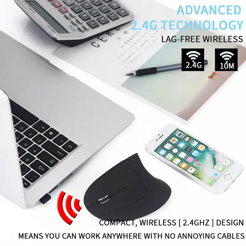 Wireless Left Hand Vertical Mouse Ergonomic Gaming Mouse 2.4G 1600DPI USB Optical Mice Mause For Computer Laptop PC