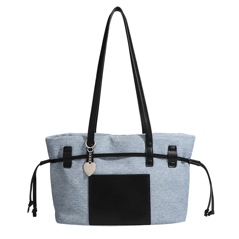 

Stylish Retro Denim Tote Bag with Large Capacity