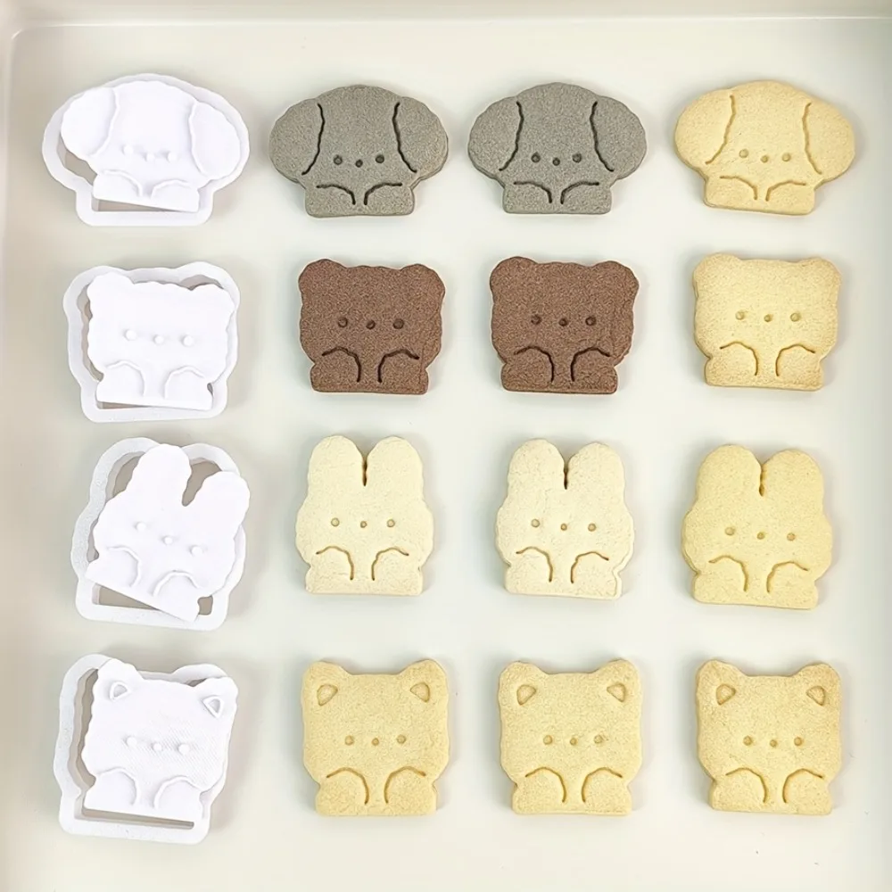 4Pcs Cute Animal Cookie Cutter Set  Bear Bunny Cat Puppy 3D Stamp Molds, PLA Plastic for Easter Baking & Fondant Crafts