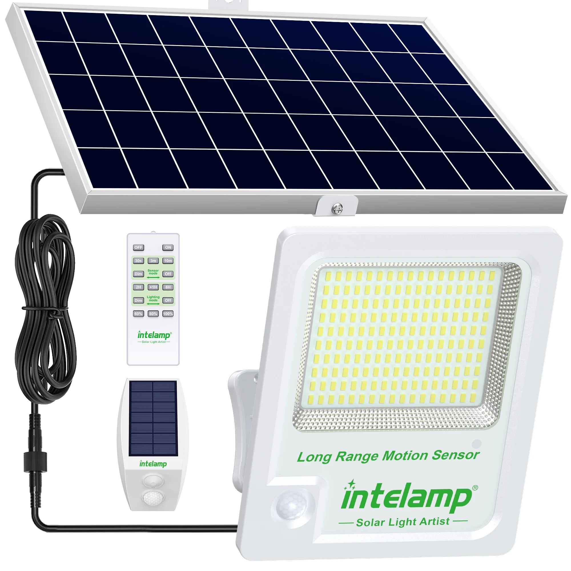 Projecteurs solaires Intelamp 12000mAh 3000LM pour extérieur,IP65,grand panneau solaire,détecteurs de mouvement, lampes de sécurité solaires pour jardin et cour projecteur solaire extérieur lampadaire solaire extérieur
