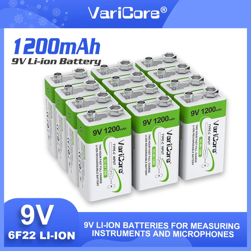 멀티 미터 마이크 장난감 기타 KTV에 대 한 새로운 VariCore 9V 1200mAh USB 충전식 리튬 배터리 6F22