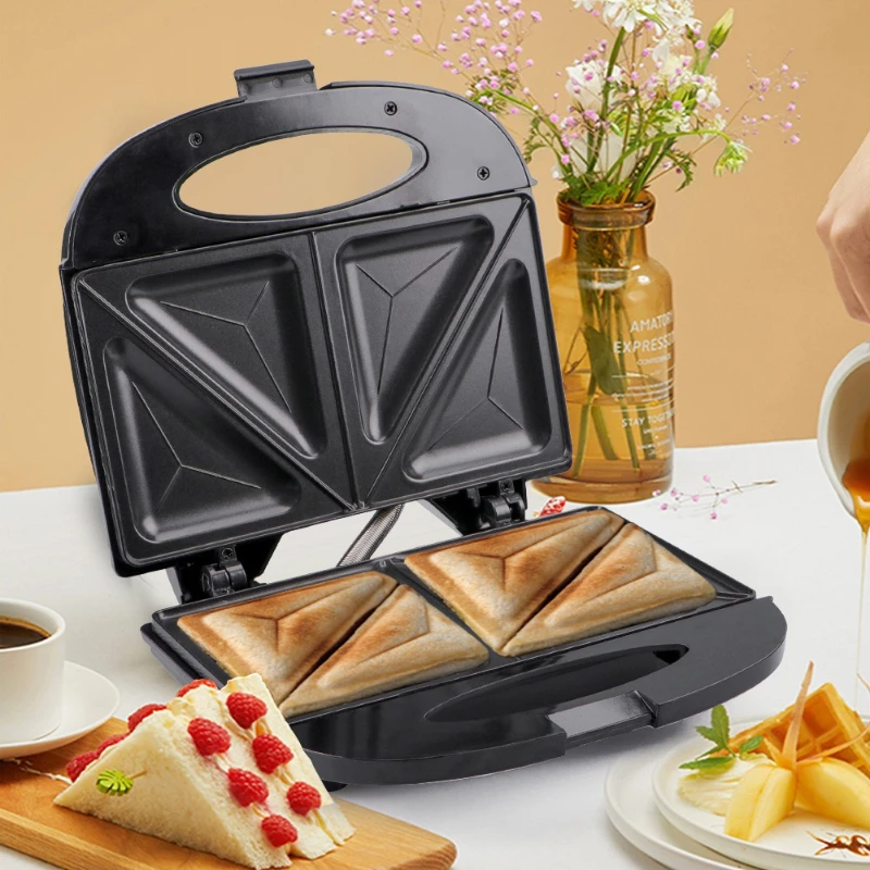 

Breakfast Sandwich Maker with Removable Plates - Waffle Iron Machine with Indicator Light - Donut Baker with Non-Stick Coating