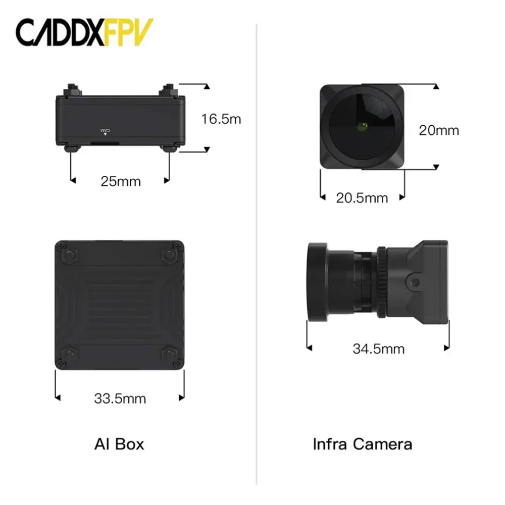 CADDXFPV Infra Camera No-Light Night Analog Camera with AI BOX 0 Lux Super WDR 1500TVL 120° FOV Black and White Sensor FPV Drone