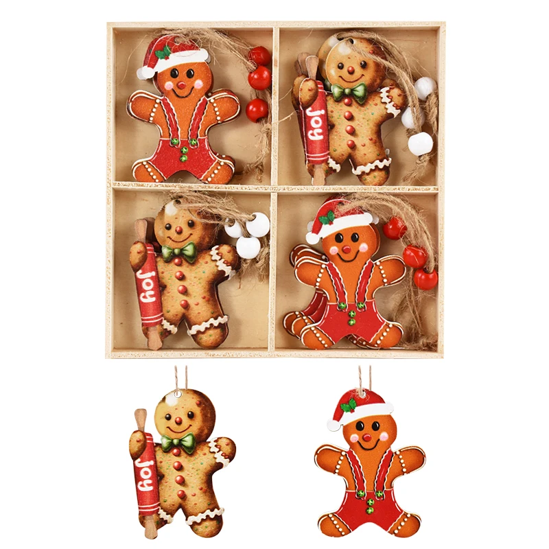 12Pcs Christmas Wooden Gingerbread Man Hanging Pendants Xmas Tree Decoration Christmas Party Navidad New Year 2025