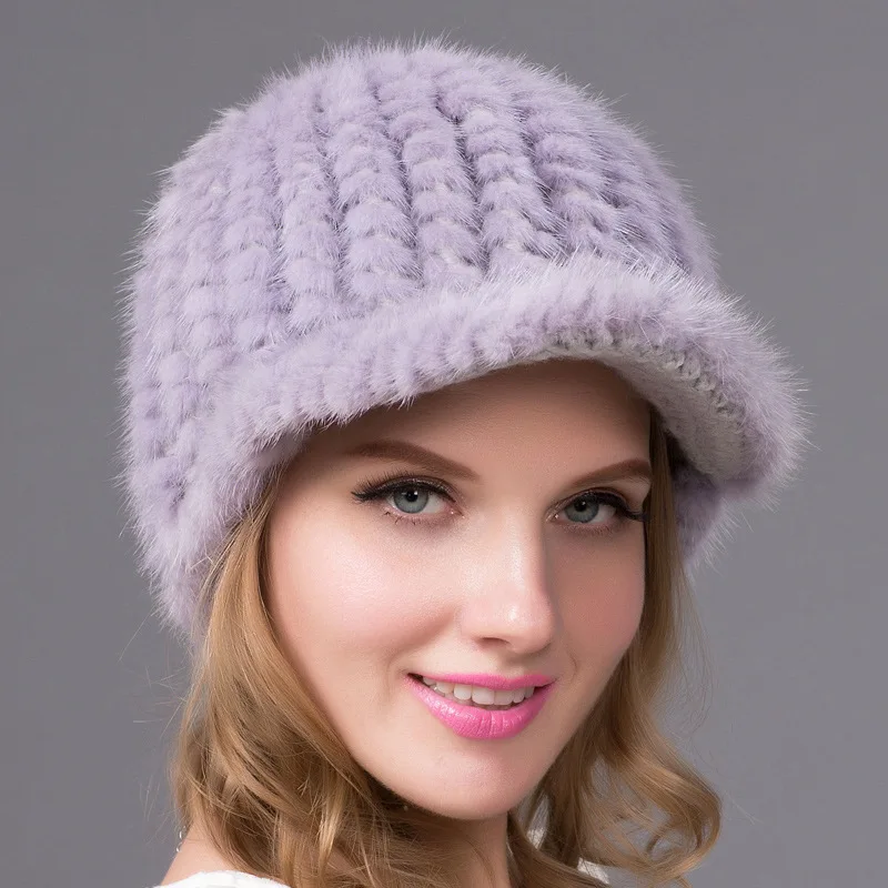 European American Fashionable Duckbill Hat Women's Encrypted Thick Warm Baseball Cap Winter New High-Quality Mink Woven Fur Hat