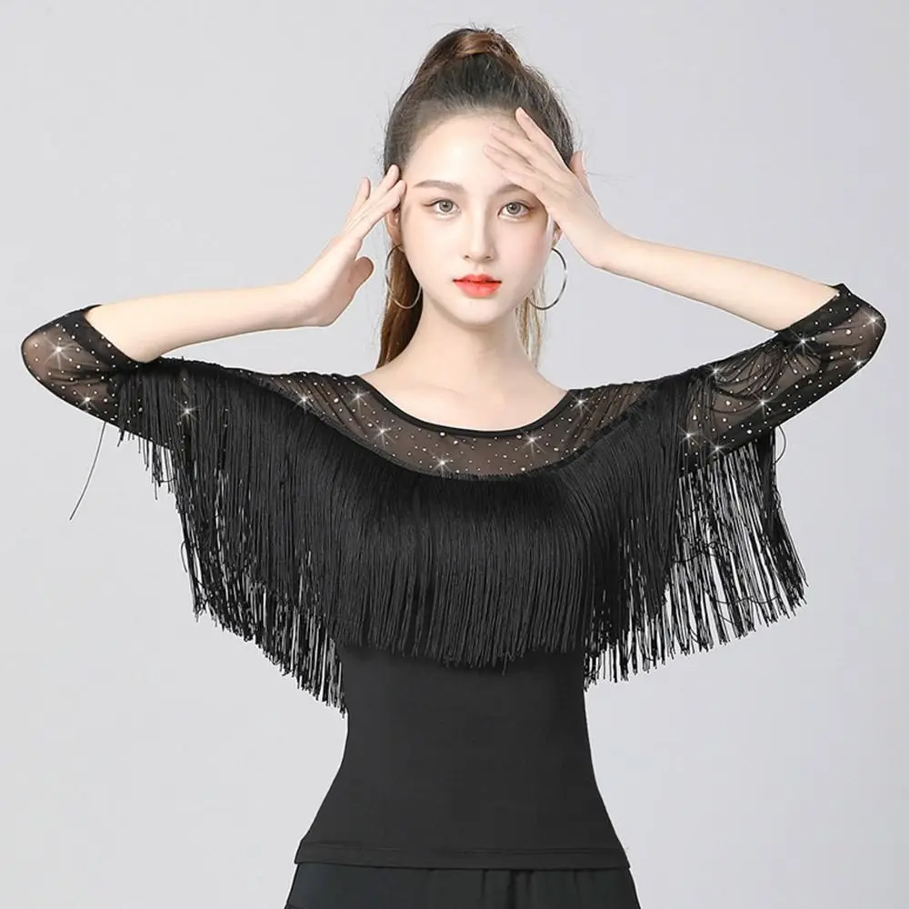 Top de baile latino con borlas a la moda, ropa de actuación brillante, Top de baile de Samba, accesorios de baile modernos, vestidos de noche para baile