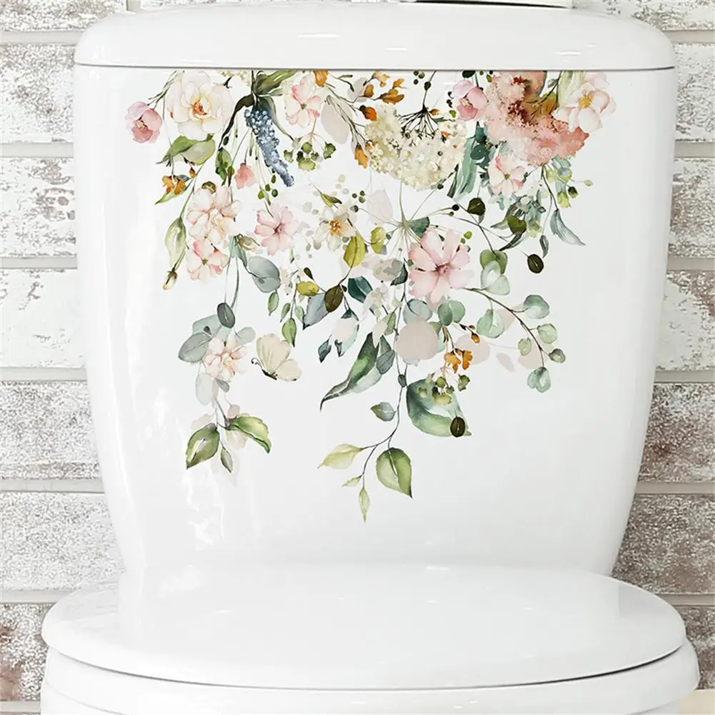 Flower Toilet Stickers Self-Adhesive Toilet Lid Stickers 3D Wall Art Decoration Wall Sticker For Bathroom Bedroom Home Decor