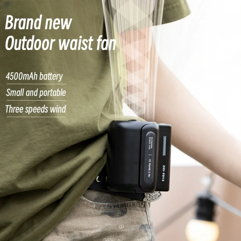 Outdoor Waist Mounted Fan 4500mAh Battery Portable Air Cooling Fan Powerful Wind for Outdoor Camping Hiking Sports Electric Fan