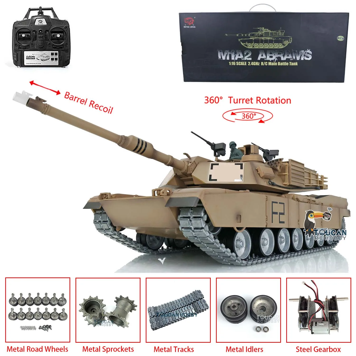 Heng Long 1/16 TK7.0 Customize 3918 M1A2 Abrams RC Tank 360° Turret Barrel Recoil BB Shooting Children Toys TH17803-SMT5