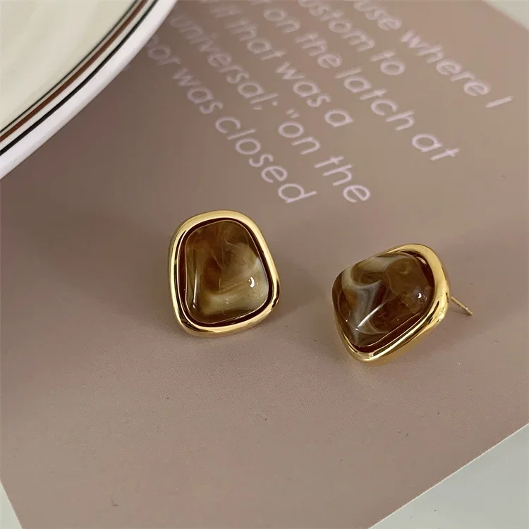 Maillard Translucent Tiger Eye Stone Stud Earrings Vintage Irregular Water Drop Ear Studs for Women Trendy Ear Jewelry Gifts F image 4