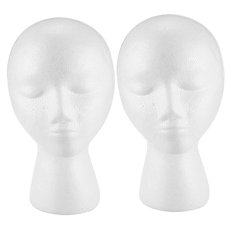 

2X Styrofoam Foam Mannequin Wig Head Display Hat Cap Wig Holder White Foam Head