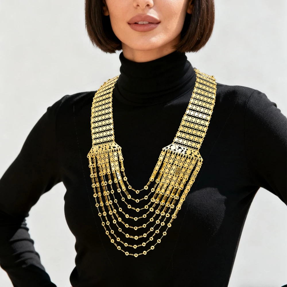 

Fashion gold chain, tassel rich, layered women's necklace, exaggerated personality necklace, Thailand, India
