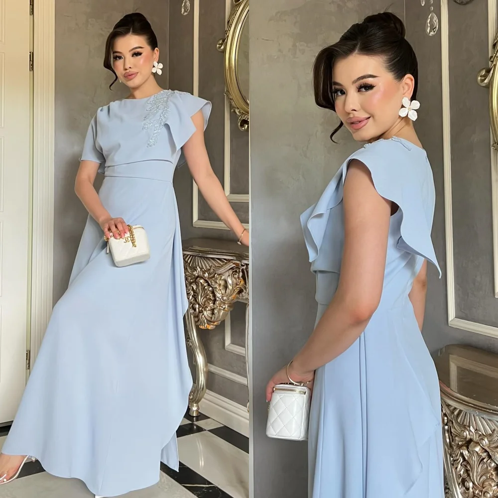 

Customized Chinese Style Pastrol Chiffon Pleat Embroidery Straight Scoop Neck Long Dresses Bespoke Occasion Dresses High Quality