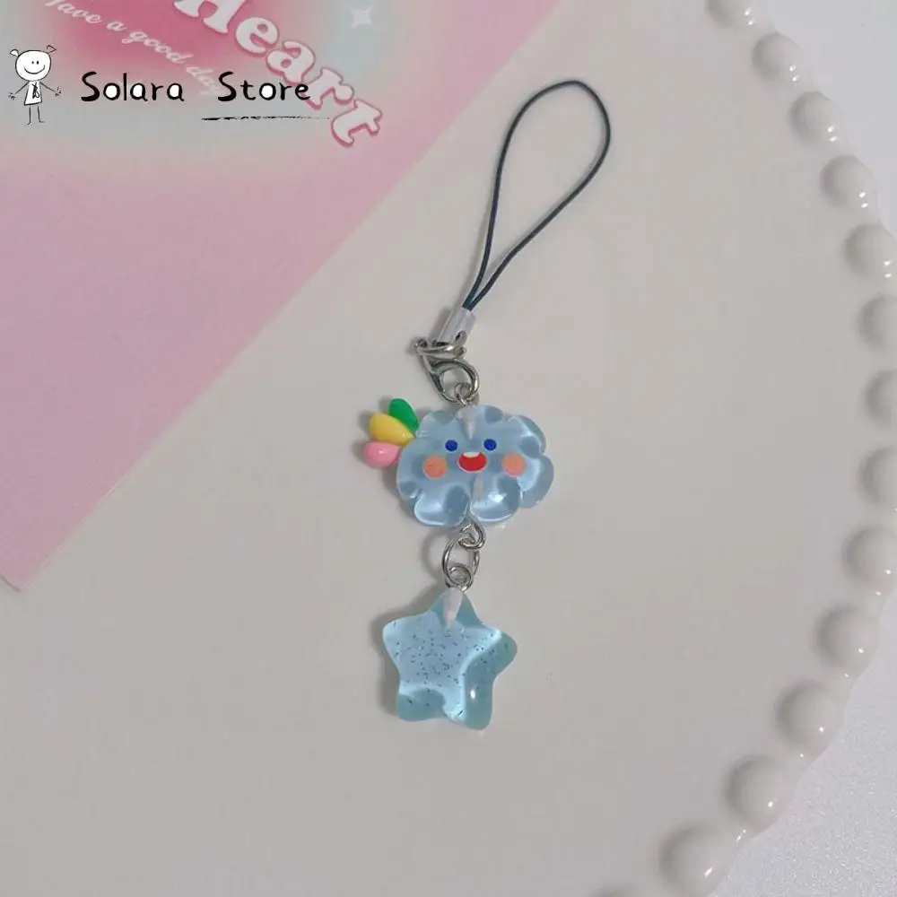 Lovely Cartoon Cloud Star Phone Chain Kawaii Candy Color Phone Lanyard Keychain For Girls Cute Cellphone Strap